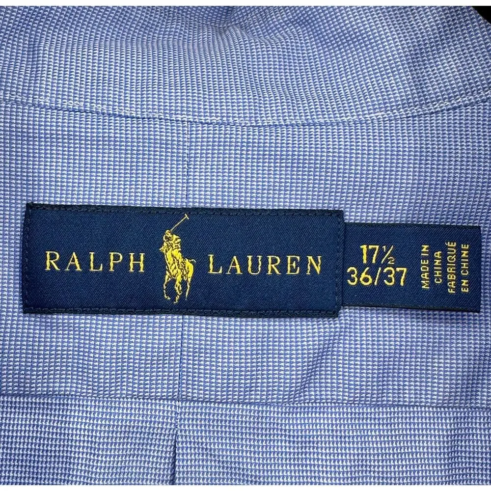 Ralph Lauren Mens Button Down Shirt Blue End on End 17.5 36/37 Tall